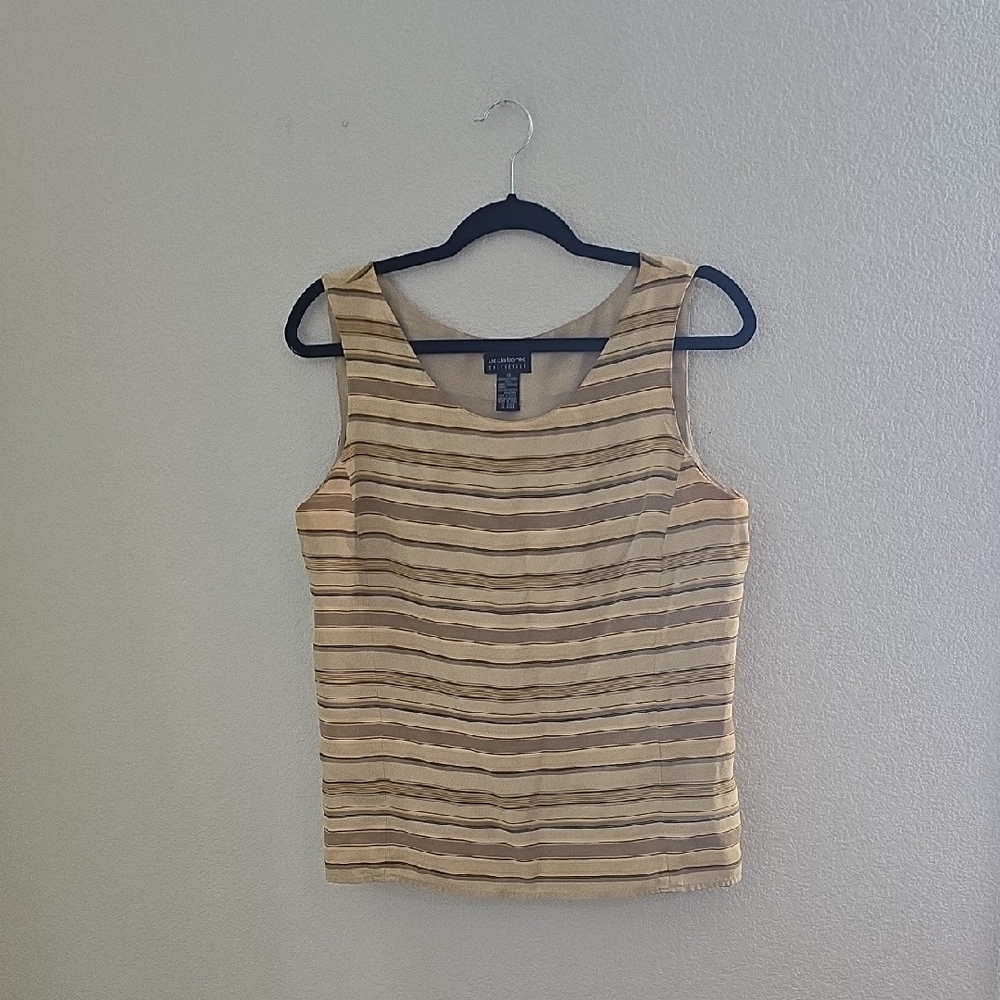 Liz Claiborne Beige Striped 100% Silk Tank Top